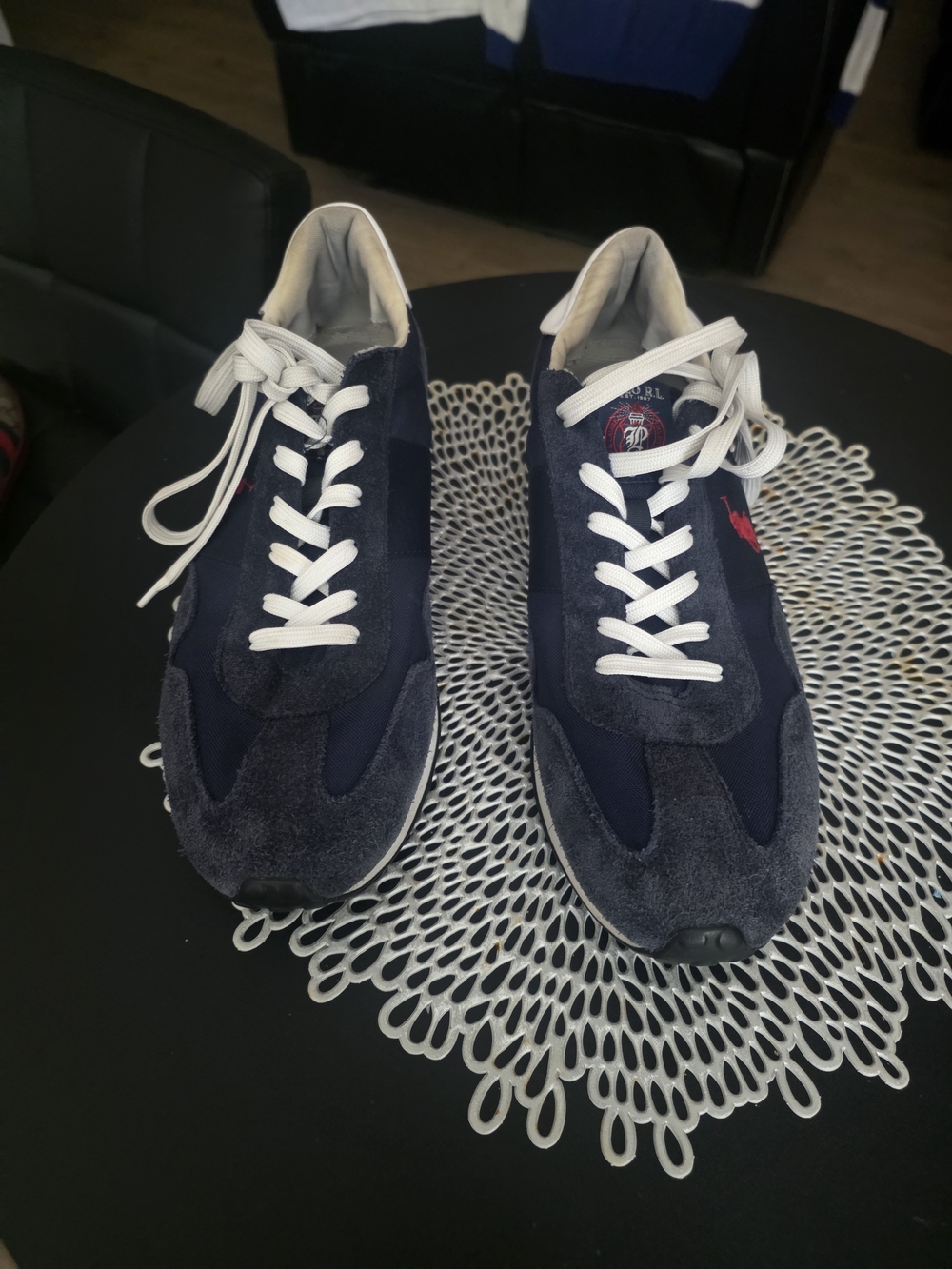 Polo by Ralph Lauren Men's Navy Suede & Mesh Low-Top Sneakers with White Laces